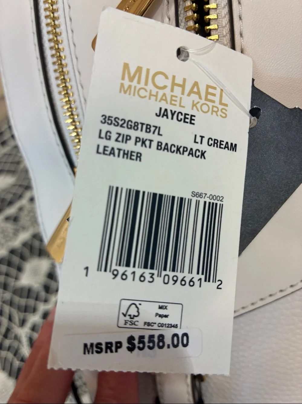 Michael Kors Jaycee Light Cream Pebbled Leather Backpack with Gold Hardware. - Picture 7 of 7